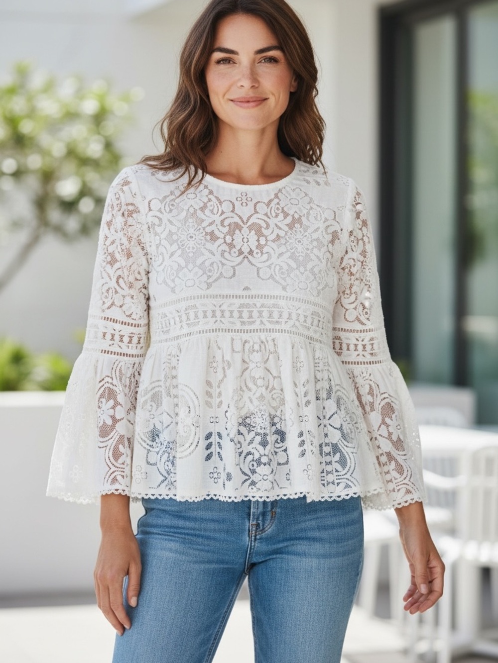Spell White Lace Peplum Blouse